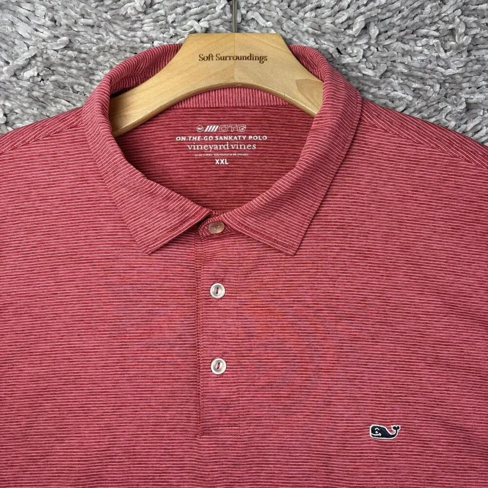 Vineyard Vines On The Go Sankaty Polo Shirt Mens XXL Short Sleeve Red Stripes